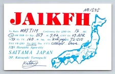 Vintage Ham Radio Amateur QSL QSO Postcard JA1KFH Ageo-city Saitama Japan 1974