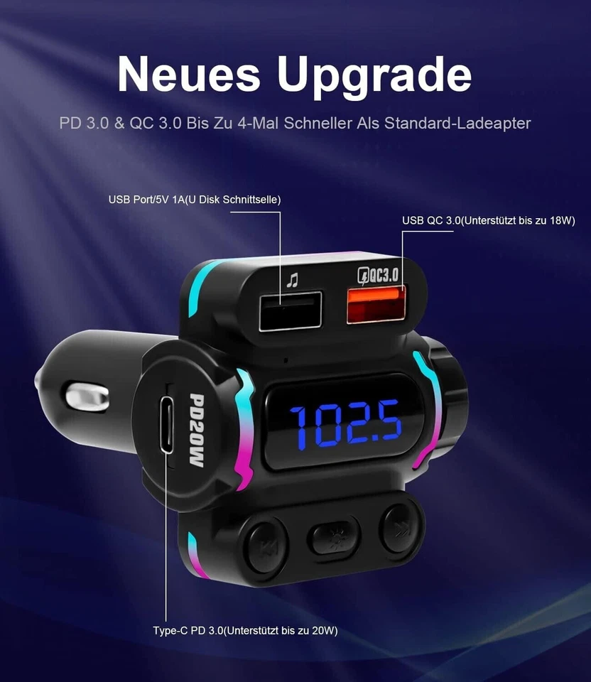 FM Transmitter Bluetooth für Auto Radio Adapter Schnellladegerät Universal F212 - Bild 2 von 4