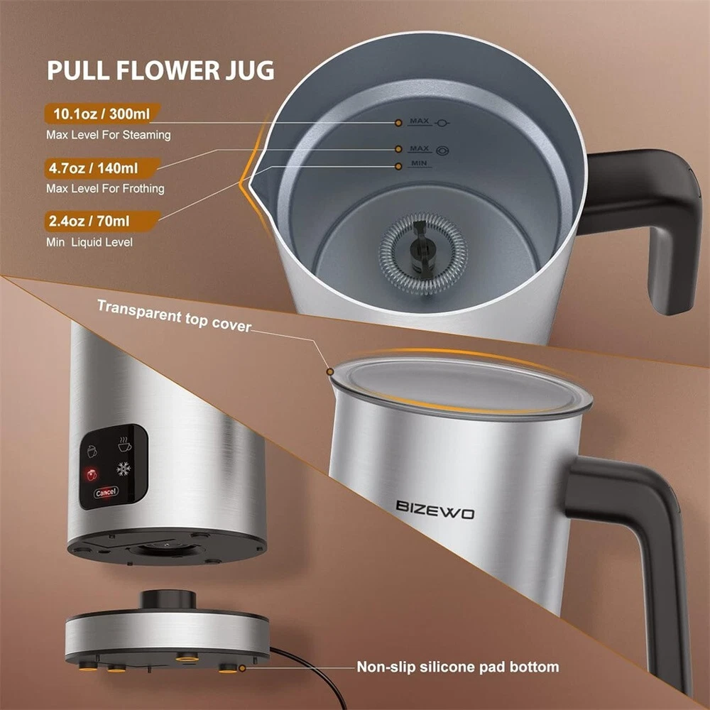 Milk Frother Touch Screen 4-in-1 Stainless Steel Coffee Maker