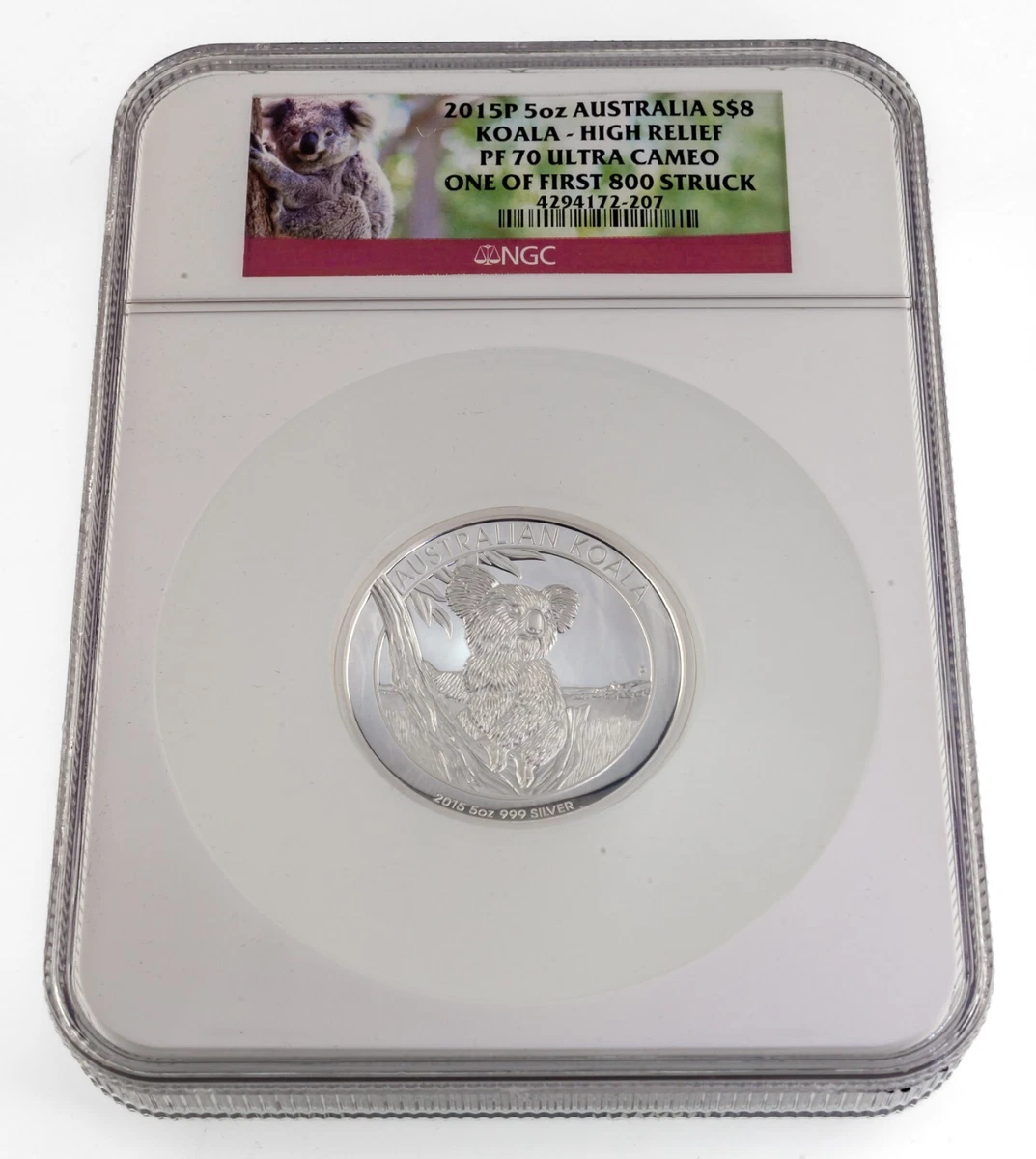 2015-P Australia 5 Oz. S $8 Plateado Koala Alto Alivio NGC PF70 Muy Camafeo COA