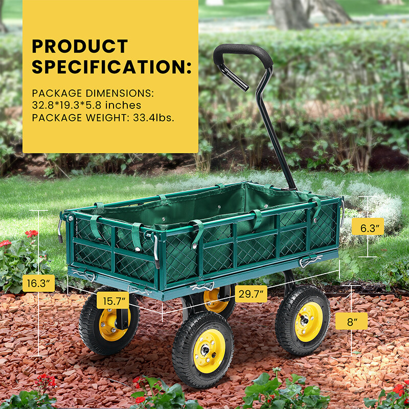 Garden Carts Yard Dump Wagon Cart Lawn Utility Cart Outdoor Steel Heavy Duty eBay