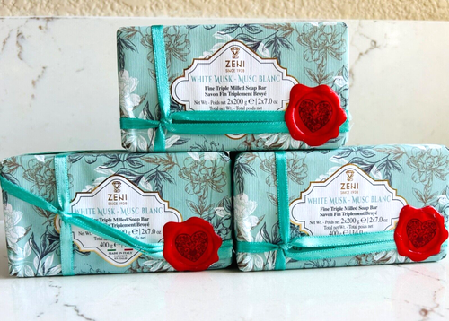 ZENI (6) BARS SOAP 7.0 OZ EACH 2 PACK - WHITE MUSK~ Fine Triple Milled Vegetable