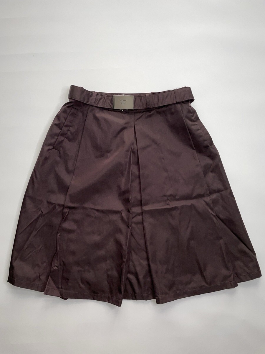 Prada 2000's Dark Purple Nylon Pleated A Line Full Skirt 46 Prada 2000's Dark Purple Nylon Pleated A Line Full Skirt 46