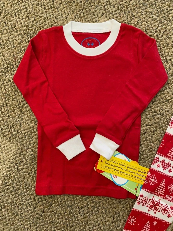 Conjunto de pijama largo de 2 piezas con estampado nórdico Sara's rojo/blanco niñas talla 4 Foto 2 de 4