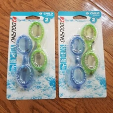 2 Dolfino Child Swim Goggles 2-Pack Blue Green Tinted Lenses Impact Resistant