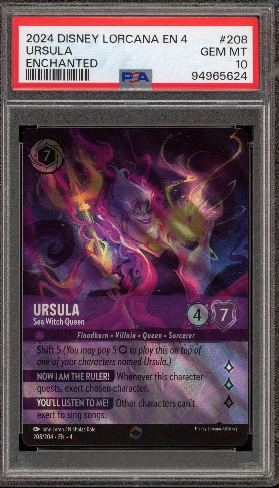 Disney Lorcana Ursula Sea Witch Queen Ursula's Return Enchanted #208 PSA 10