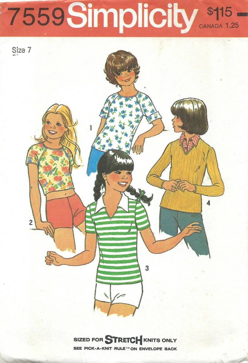 Simplicity 7559 Retro 70s Tops w Raglan Sleeve, Turn Back Cuffs