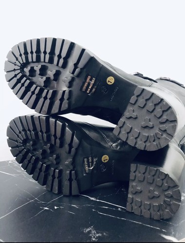 EMANUELE CRASTO Italy High Shaft Block Heel Lug Platform Black Leather Boots 7.5 - Picture 15 of 19