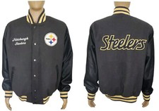 Pittsburgh Steelers NFL G-III Wool Bomber Varsity Jacket Mens L Black Yellow VTG
