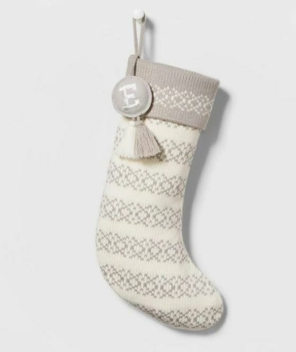 Knit Fair Isle Monogram Christmas Stocking Gray/white A D C E F J H J K L M O Z - 第 15/26 張圖片