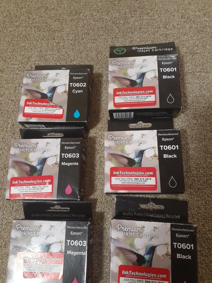 Lote de 9 cartuchos de tinta E-T0601 negro, rosa, azul, amarillo reemplaza Epson T060120 Foto 2 de 3