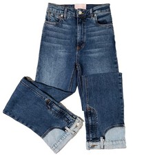 Revice Farrah Jeans Womens 27 Blue Denim Button Zip Upside Down Cuff Made In USA