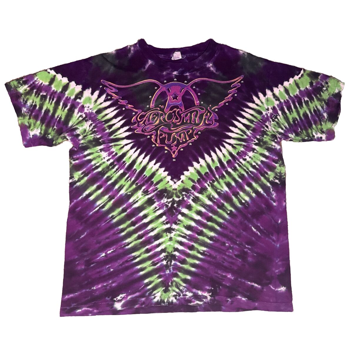 VTG 90s Aerosmith Pump Tie Dye T Shirt XLarge Purple Green VTG 90s Aerosmith Pump Tie Dye T Shirt XLarge Purple Green