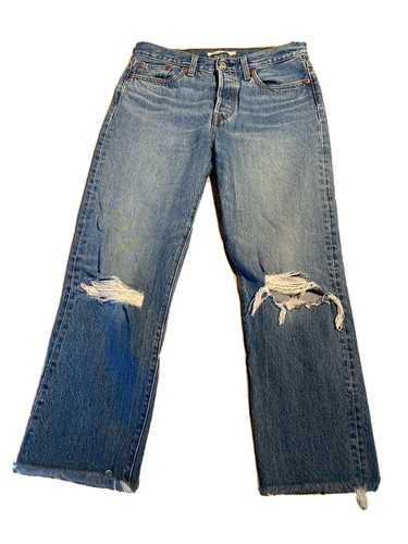 Levi's Premium Women High Rise Wedgie Straight Raw Hem Crop Jeans 29 Distressed