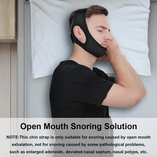 Black Snore Stop Belt Anti Snoring Cpap Chin Strap Sleep Apnea Jaw Solution TMJ - Picture 3 of 8
