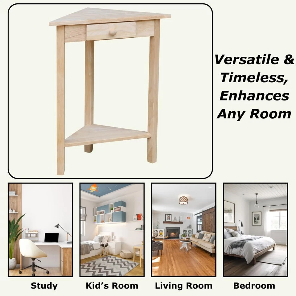 Corner Accent Table Solid Real Wood, Sturdy Parawood, 19.7" W X 9.9" D X 24" H, - Image 4 of 4