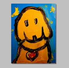 DOG PORTRAIT   SIGNED  Original Oil Painting on canvas IMPRESSIONIST I2wd3F2