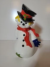 1971 Vintage Ceramic Snowman holding Candy Cane Byron Molds 11" Has Defects