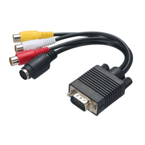 15Pin VGA SVGA to 3 RCA S-Video TV Out Composite Converter  Cable D0D3 - Zdjęcie 1 z 5