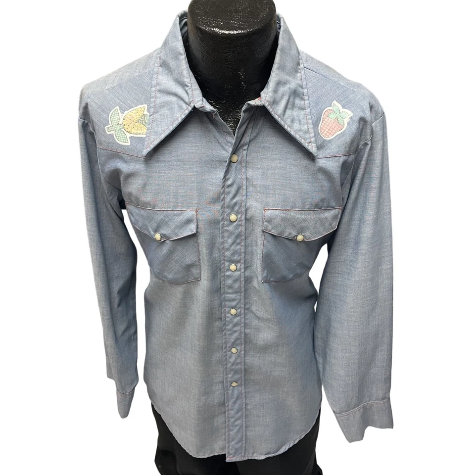 Camisa Vaquera Western Vintage Años 70 JcPenney BiG MaC Azul Fina CHAMBRAY 50/50 HIPPIE Foto 2 de 4