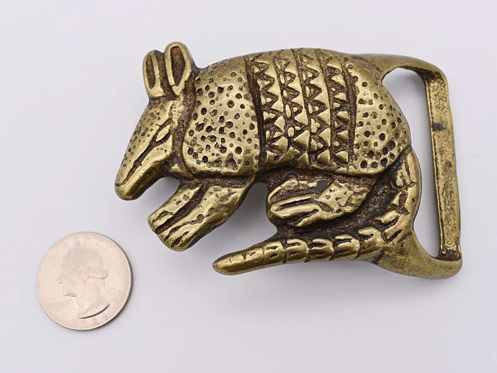 1970s Armadillo Solid Brass Vintage Belt Buckle Tri… Gem