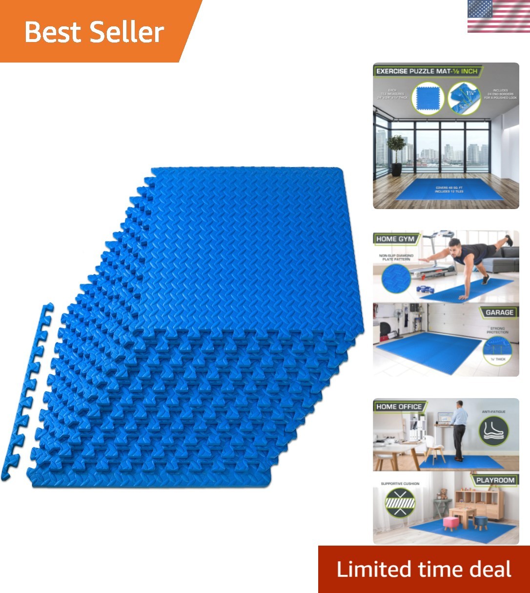 Versatile 48 Sq Ft EVA Foam Puzzle Mat - Comfortable Home Gym & Kids Play Area