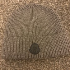 Moncler Ribbed Logo Beanie Winter Hat Grey