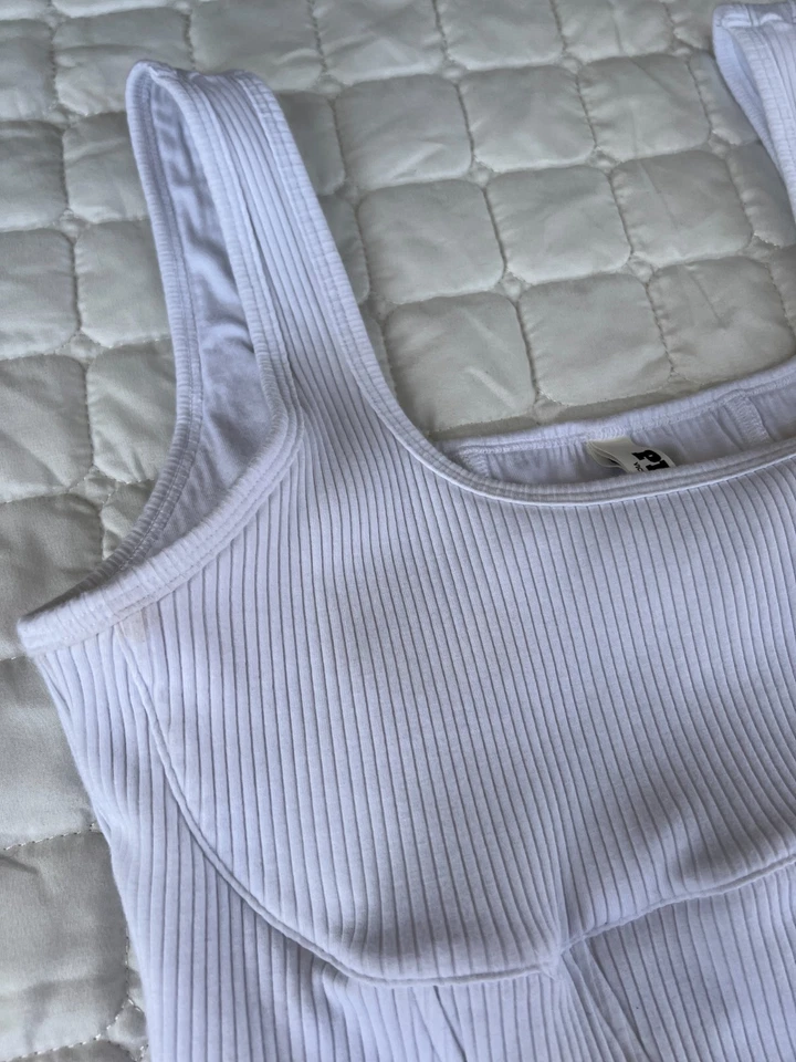 Regata PINK by Victoria’s Secret espartilho com nervuras branca feminina XL elástica casual - Imagem 4 de 4