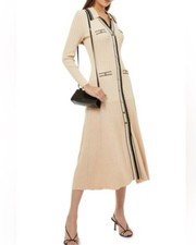 Sandro Alexandrine Ribbed Knit Midi Dress Beige SZ XS/S