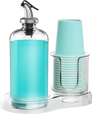 Mouthwash Dispenser for Bathroom with Cup Holder Detachable Glass Mouthwash Cont