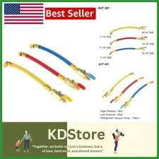 3-Piece HVAC Charging Hose & Ball Valve Set for R134A, R410A, R22, R12