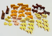 altes Holzspielzeug Konvolut Bauernhof-Tiere farbig lackiert von ca. 1970