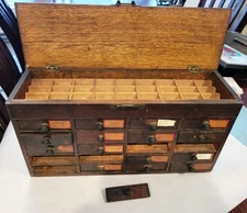 Antique 19th Century Oak 20 Drawer Watch Parts Cabinet Hinged top, Estate