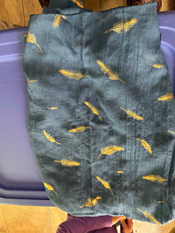 Women’s Scarf Blue & Gold Feather Print Nature Theme Scarf Wrap