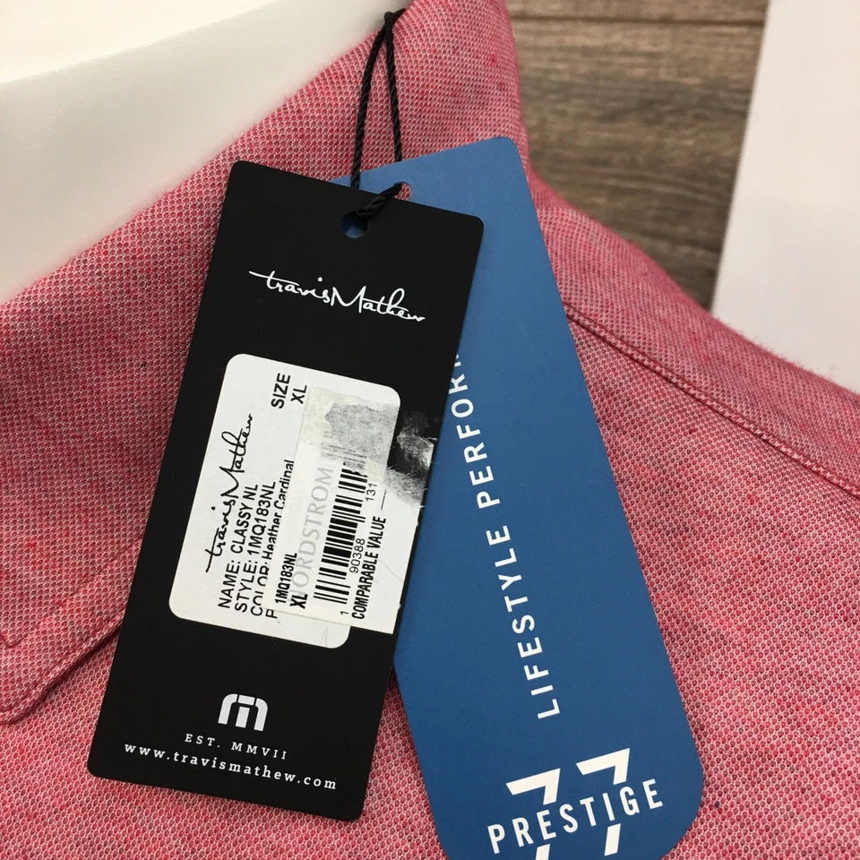 Travis ¡NUEVO! Camisa Polo Mathew Classy Talla XL Heather Cardinal Performance Golf Foto 3 de 4