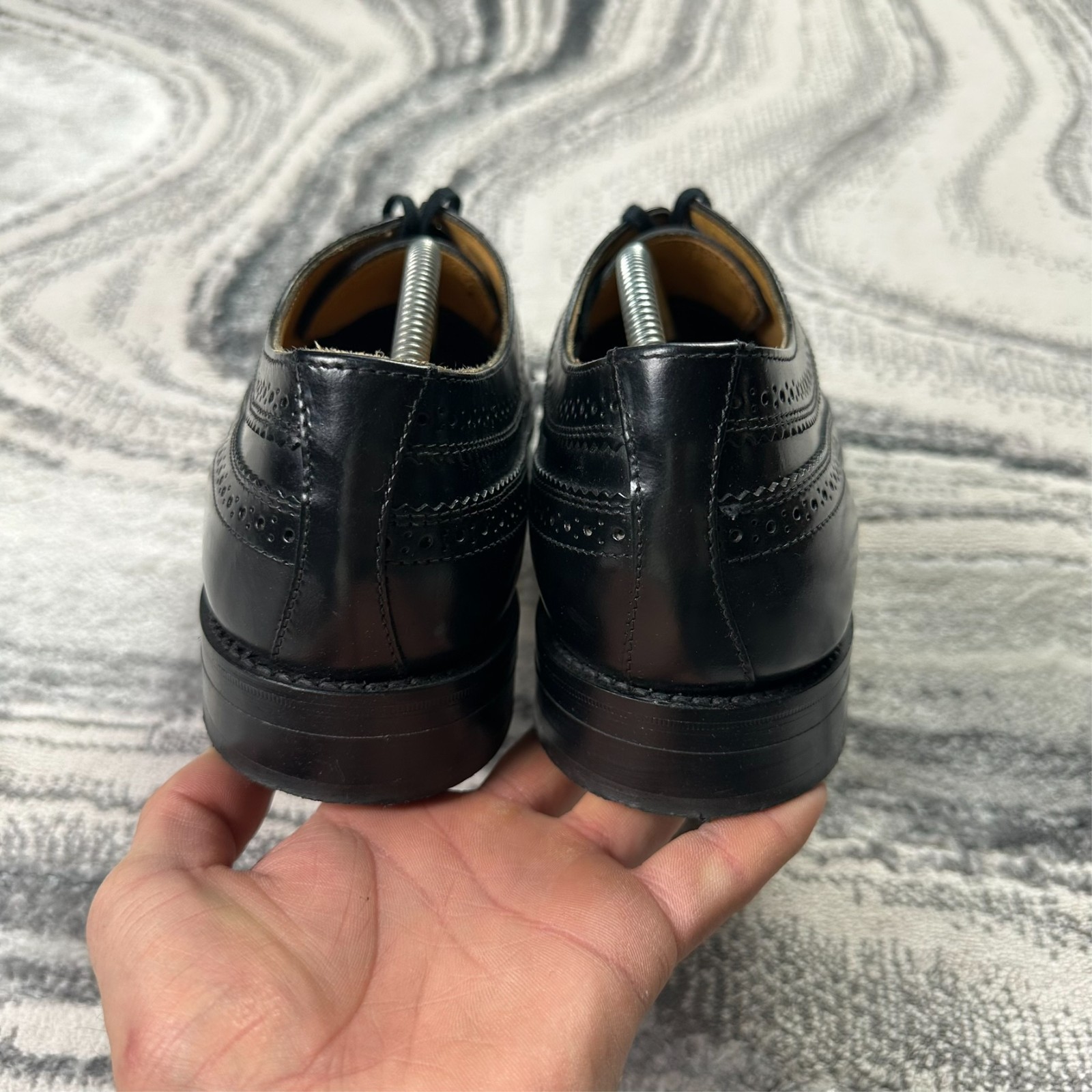VTG Gleneagles Patrick Black Leather G Fitting Brogue Derby UK 9.5 Shoes England image 6
