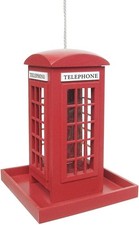 Red Telephone Box Bird Feeder – Hanging Garden Seed Feed Station – Outdoor Woode