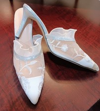 Women's White Lace Wedding High Heel With Silver Accents Brand New