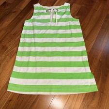 La Blanca By Rod Beattie Cotton Sleeveless Green And White Cabana StripeDress. M