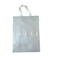 Authentic GUCCI Silver Paper Shopping Gift Bag Tote 14 x 10 x 5.5 NEW