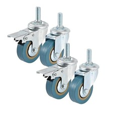 Set of 4 Castor Wheels Heavy Duty 75Mm with Brakes Stem Castors Rubber Swivel Ca