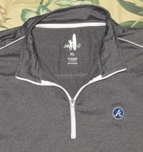 JOHNNIE O Atlanta Braves Grey Quarter Zip Performance Sweater XL