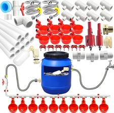 Automatic Chicken Waterer System Kit W/ Chicken Water Cups Nipples Float Valve