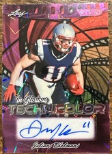 New England Patriots Julian Edelman #1/7 Purple Squares Prizm Leaf Vivid Auto