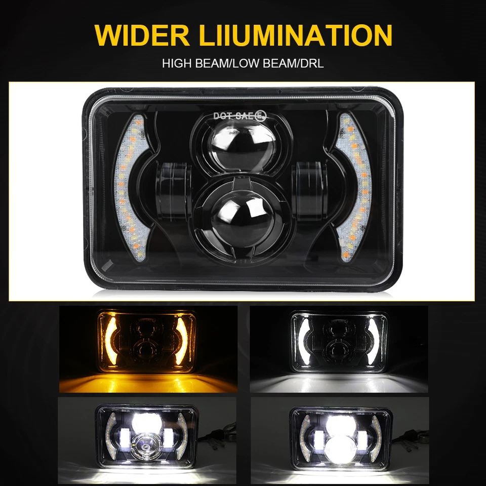 4 peças ajuste 1982-1992 Chevrolet Camaro Z28 4x6" faróis de LED Hi-Lo feixe âmbar DRL - Imagem 4 de 4