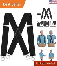 Men's Suspenders Heavy Duty Suspenders for Men Black Braces 2 inch Wide Clips