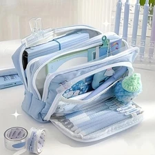 Large Capacity Pencil Case Cute Zipper Pen Pouch Aesthetic School Stationery Bag