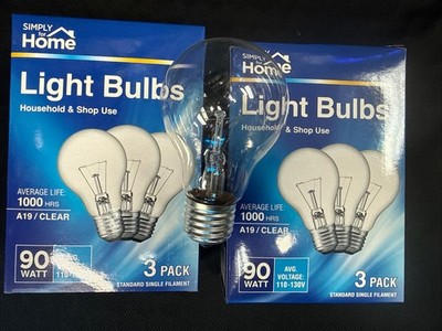2 Boxes Simply Home Ninty Watt Light Bulb Clear A19 120V 1000 Hrs Universal