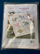 Baby by Herrschners Toy Animals Baby Quilt Top Stamped Cross-Stitch Kit, NIP