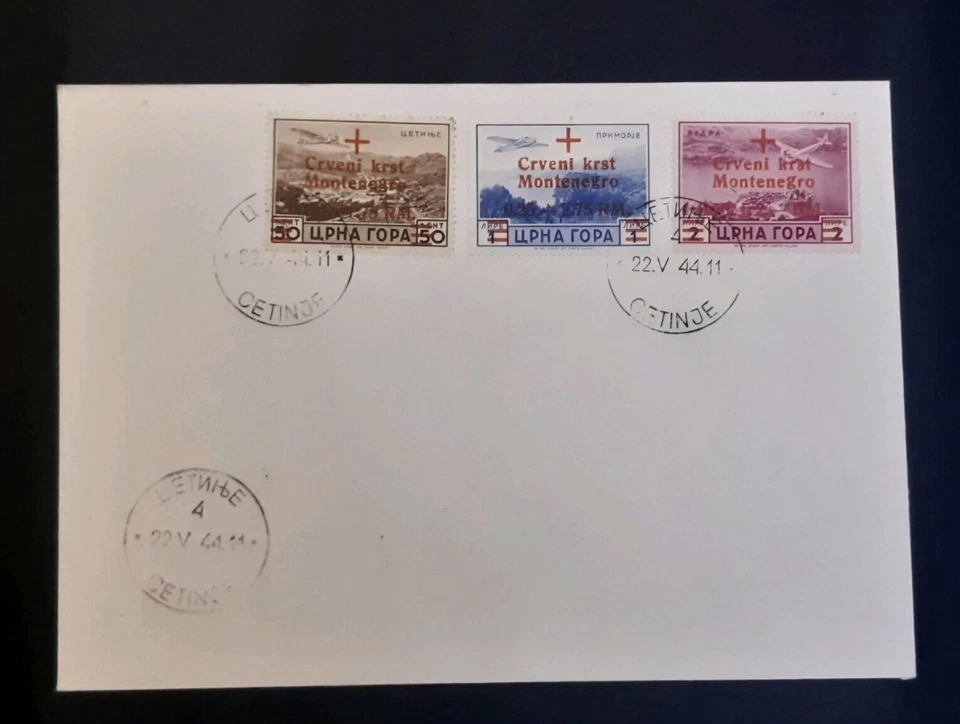 Ocupación alemana Montenegro 1944 Cruz Roja # Estampado Juego Completo Mi 29-35 Sobre Foto 4 de 4